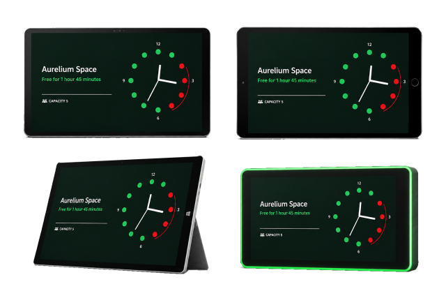 HXA Raumbuchungssoftware mit Raumkalender auf Tablet, Smartphone und Display