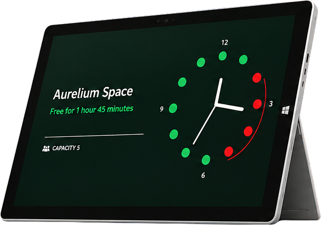 HXA Room Booking App mit Raumkalender auf einem Microsoft Surface