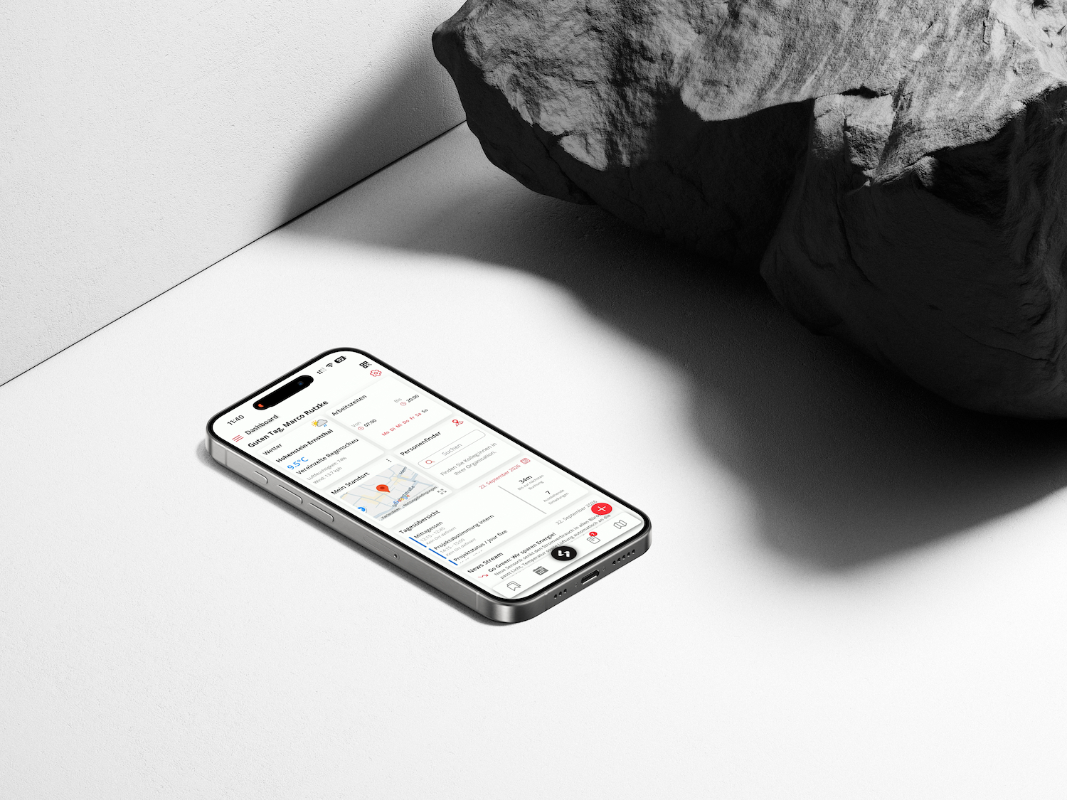 HXA Sparo dashboard on a smartphone in the office